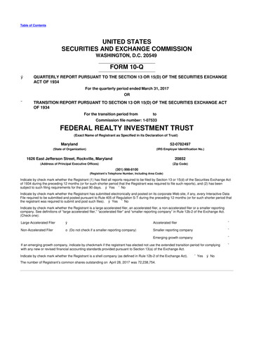 Thumbnail Federal Realty Investment Trust
 10-Q Quarterly Report FY2017 