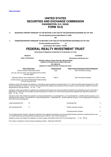 Thumbnail Federal Realty Investment Trust
 10-Q Quarterly Report FY2020 