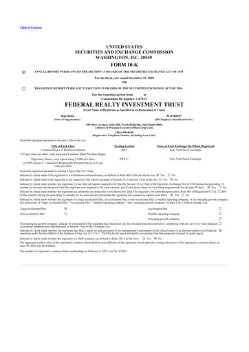 Miniature Federal Realty Investment Trust
 10-K Rapport annuel 2020
