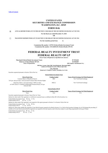 Miniature Federal Realty Investment Trust
 10-K Rapport annuel 