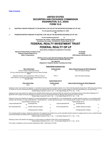 Thumbnail Federal Realty Investment Trust
 10-Q Quarterly Report FY2023 