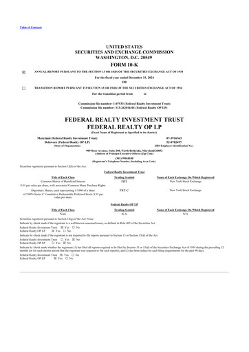 Miniature Federal Realty Investment Trust
 10-K Rapport annuel 