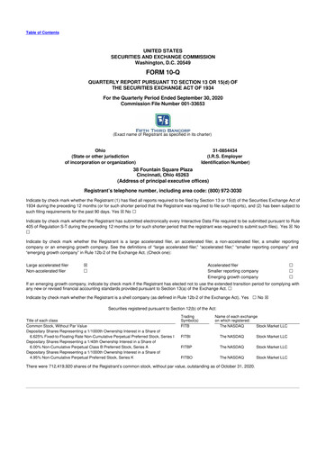 Thumbnail Fifth Third Bank
 10-Q Quarterly Report FY2020 