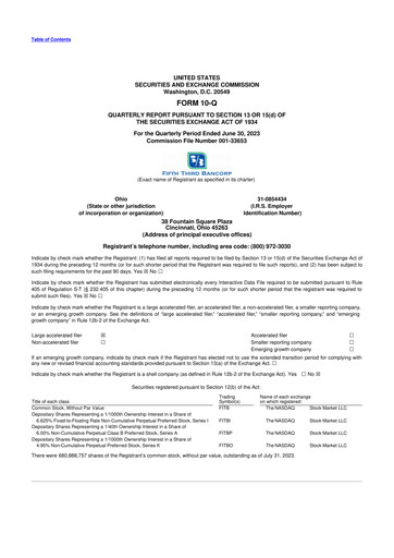 Thumbnail Fifth Third Bank
 10-Q Quarterly Report FY2023 