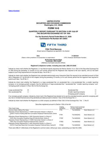 Thumbnail Fifth Third Bank
 10-Q Quarterly Report FY 