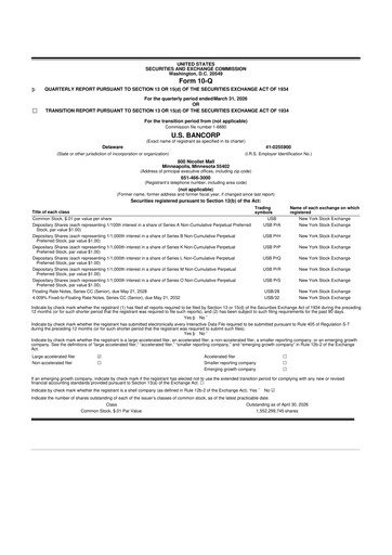 Thumbnail U.S. Bancorp 10-Q Quarterly Report FY 