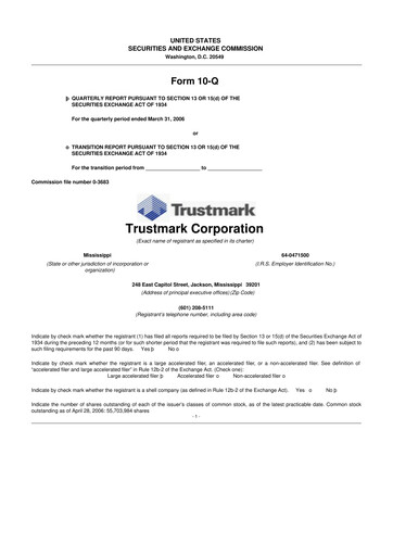 Thumbnail Trustmark 10-Q Quarterly Report FY 