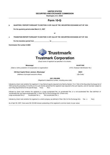 Thumbnail Trustmark 10-Q Quarterly Report FY 