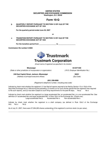Thumbnail Trustmark 10-Q Quarterly Report FY 