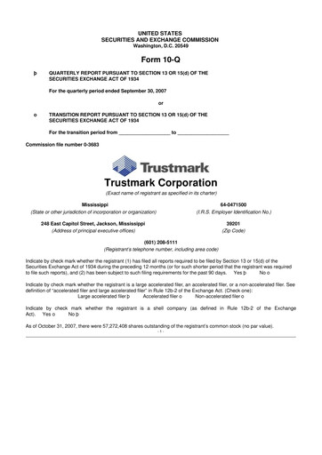 Thumbnail Trustmark 10-Q Quarterly Report FY 