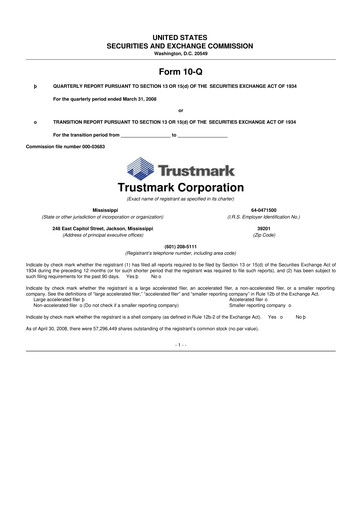 Thumbnail Trustmark 10-Q Quarterly Report FY 