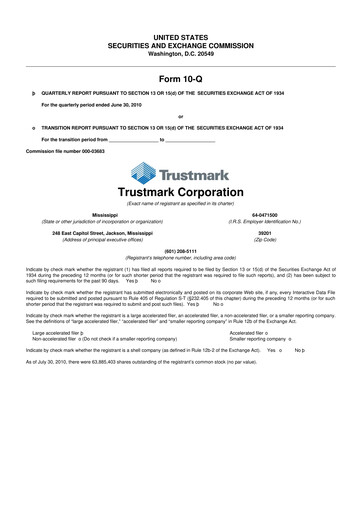 Thumbnail Trustmark 10-Q Quarterly Report FY 