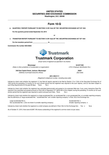 Thumbnail Trustmark 10-Q Quarterly Report FY2010 