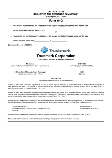 Thumbnail Trustmark 10-Q Quarterly Report FY2011 
