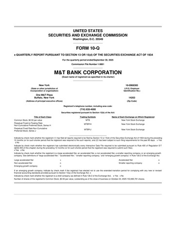 Thumbnail M&T Bank 10-Q Quarterly Report FY2025 
