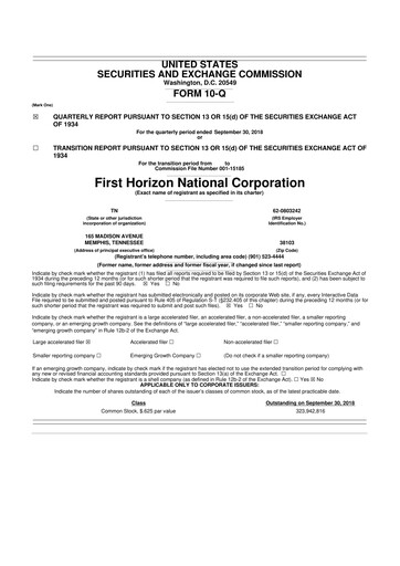 Miniature First Horizon Corporation 10-Q Rapport trimestriel 2018 