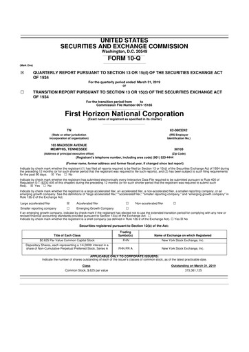 Miniature First Horizon Corporation 10-Q Rapport trimestriel 2019 
