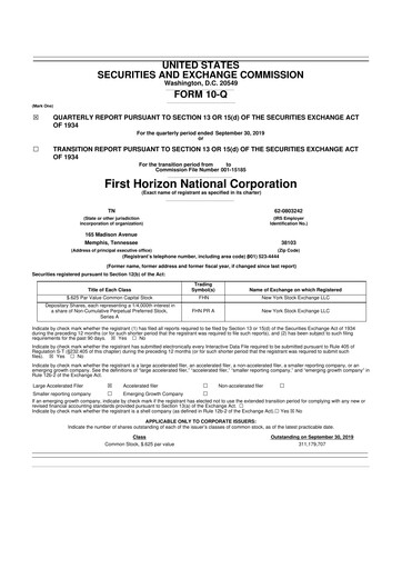Miniature First Horizon Corporation 10-Q Rapport trimestriel 2019 