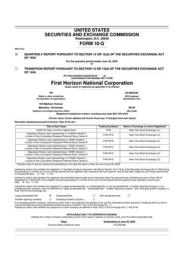 Miniature First Horizon Corporation 10-Q Rapport trimestriel 2020 