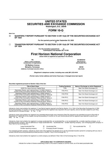 Miniature First Horizon Corporation 10-Q Rapport trimestriel 2020 