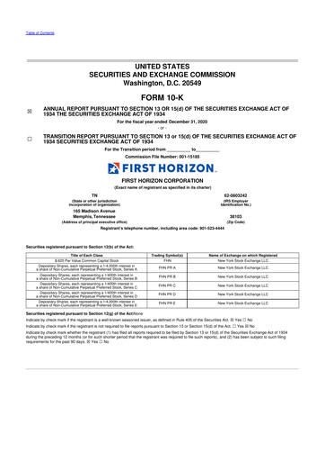 Vorschaubild First Horizon Corporation 10-K Jahresbericht 2020