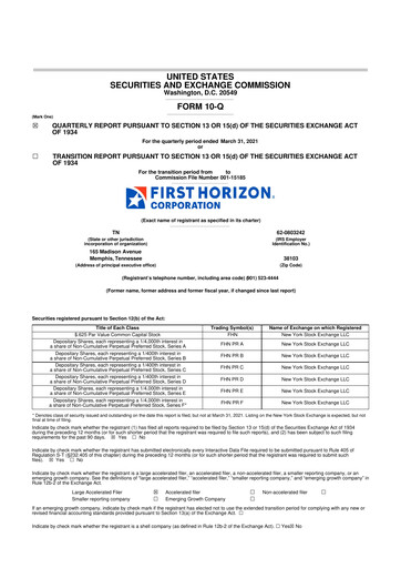 Miniature First Horizon Corporation 10-Q Rapport trimestriel 2021 