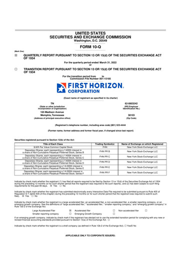 Miniature First Horizon Corporation 10-Q Rapport trimestriel 2022 
