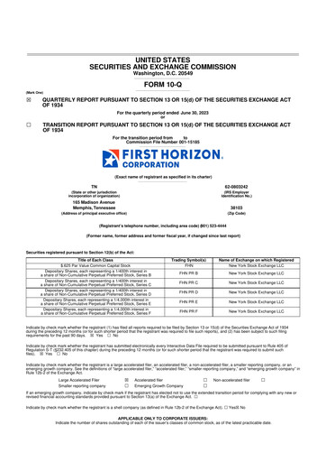 Miniature First Horizon Corporation 10-Q Rapport trimestriel 2023 