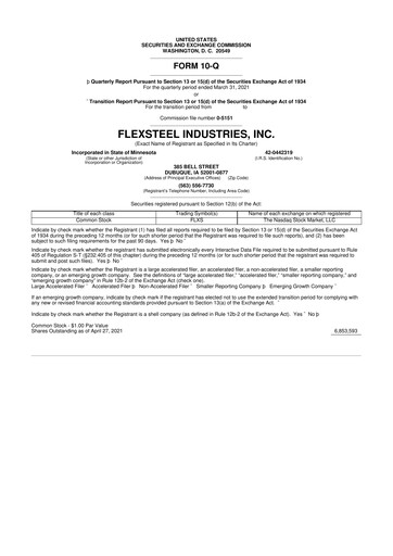 Vorschaubild Flexsteel Industries 10-Q Quartalsbericht 2021 