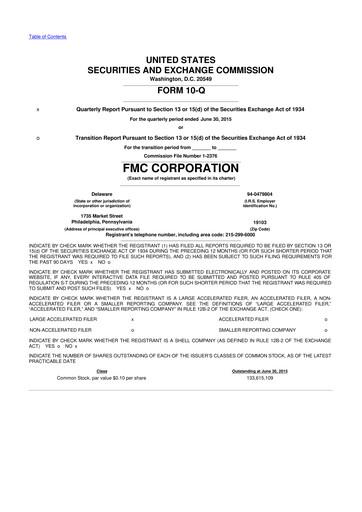 Thumbnail FMC Corporation 10-Q Quarterly Report FY2015 