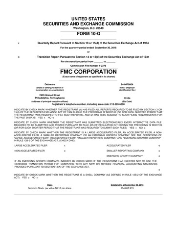 Thumbnail FMC Corporation 10-Q Quarterly Report FY2018 