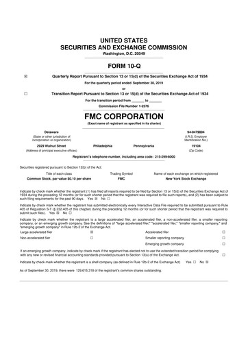 Thumbnail FMC Corporation 10-Q Quarterly Report FY2019 