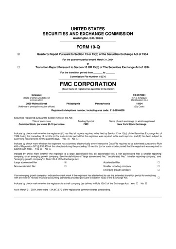 Thumbnail FMC Corporation 10-Q Quarterly Report FY2024 