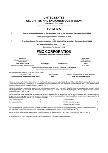 Thumbnail FMC Corporation 10-Q Quarterly Report FY2025 