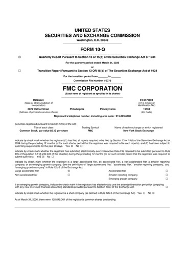 Thumbnail FMC Corporation 10-Q Quarterly Report FY 