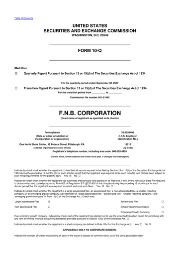 Thumbnail F.N.B. Corporation
 10-Q Quarterly Report FY2017 