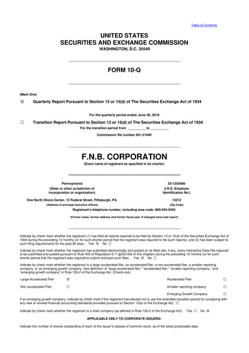 Thumbnail F.N.B. Corporation
 10-Q Quarterly Report FY2018 
