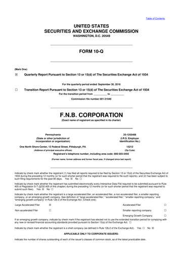 Thumbnail F.N.B. Corporation
 10-Q Quarterly Report FY2018 