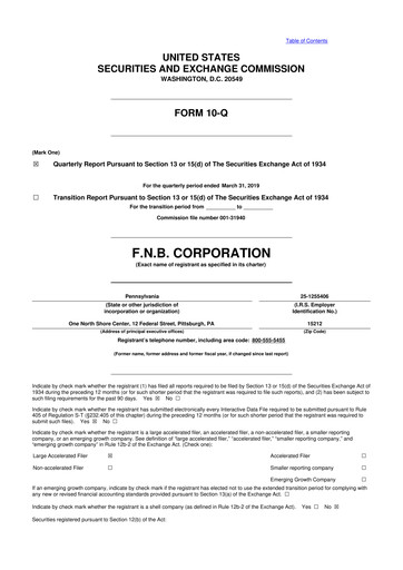 Thumbnail F.N.B. Corporation
 10-Q Quarterly Report FY2019 