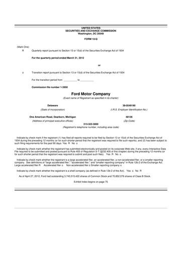Thumbnail Ford 10-Q Quarterly Report FY 