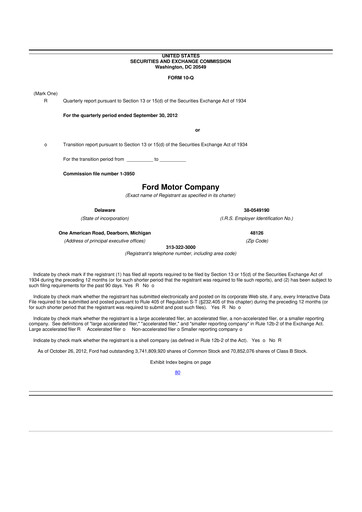 Thumbnail Ford 10-Q Quarterly Report FY 