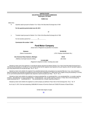 Thumbnail Ford 10-Q Quarterly Report FY 