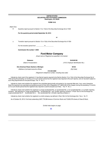 Thumbnail Ford 10-Q Quarterly Report FY 