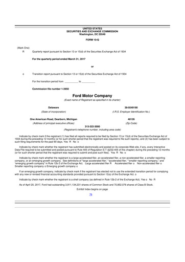 Thumbnail Ford 10-Q Quarterly Report FY 
