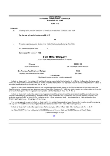 Thumbnail Ford 10-Q Quarterly Report FY 