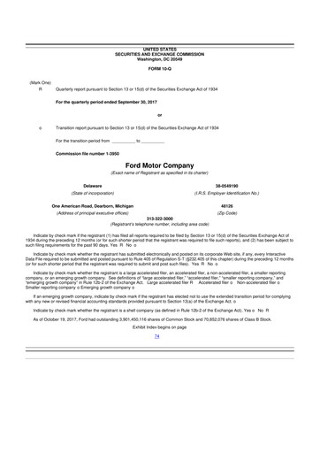 Thumbnail Ford 10-Q Quarterly Report FY 