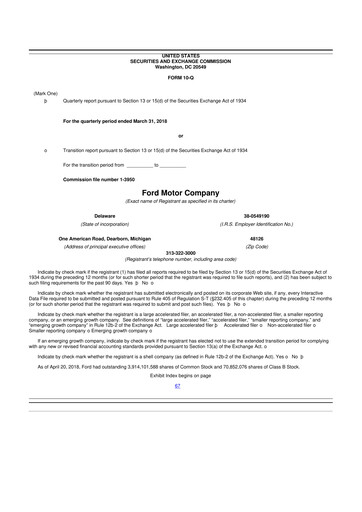Thumbnail Ford 10-Q Quarterly Report FY 