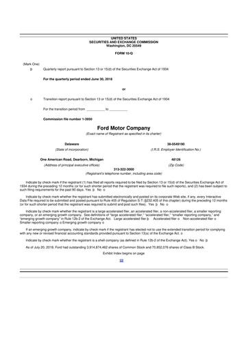 Thumbnail Ford 10-Q Quarterly Report FY 