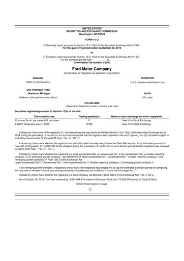Thumbnail Ford 10-Q Quarterly Report FY2019 