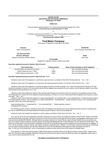 Miniature Ford 10-K Rapport annuel 2019